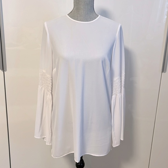 MICHAEL KORS NWOT Long Bell Smock Detail Sleeve White Blouse, Size M - Picture 1 of 11